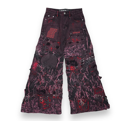 Custom Bulk Printed Distressed Baggy Jeans with Unique Streetwear Style