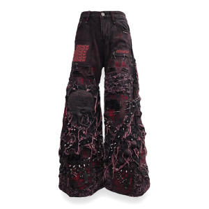 Custom Bulk Printed Distressed Baggy Jeans with Unique Streetwear Style