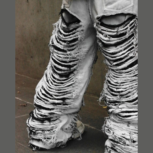 Custom Extreme Distressed White Wide-Leg Jeans for Bold Punk Streetwear Style