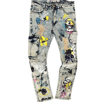 Graffiti-Inspired Distressed Jeans - Tailored Bulk Orders for Artistic Streetwear Collections