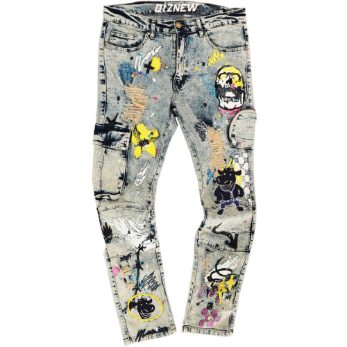 Graffiti-Inspired Distressed Jeans - Tailored Bulk Orders for Artistic Streetwear Collections