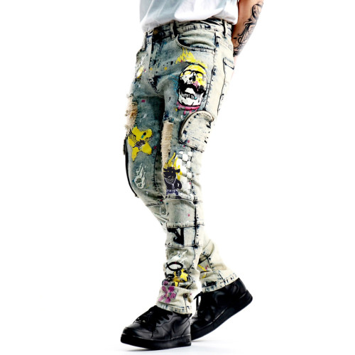 Graffiti-Inspired Distressed Jeans - Tailored Bulk Orders for Artistic Streetwear Collections