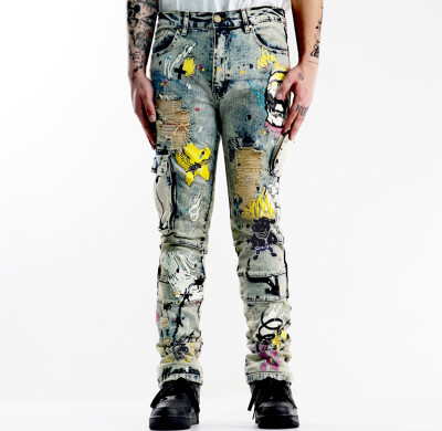 Graffiti-Inspired Distressed Jeans - Tailored Bulk Orders for Artistic Streetwear Collections