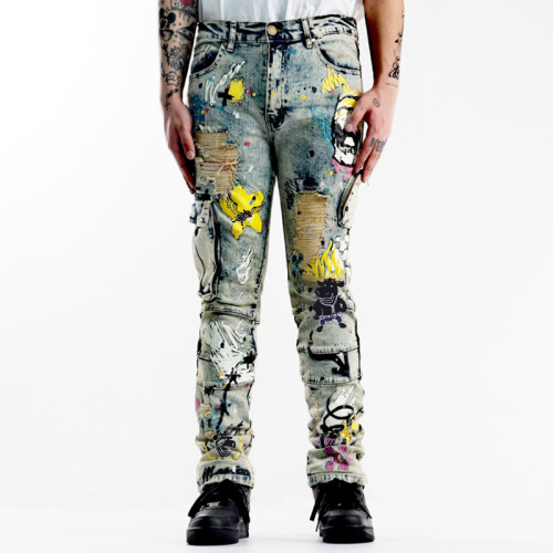 Graffiti-Inspired Distressed Jeans - Tailored Bulk Orders for Artistic Streetwear Collections