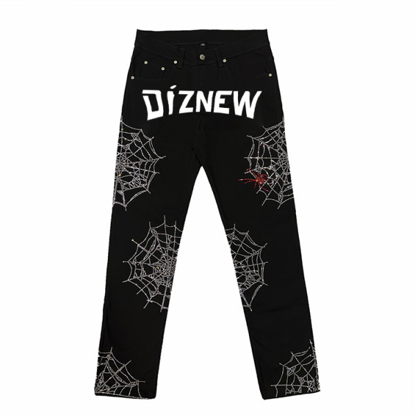 Rhinestone Spider Web Jeans - Tailored Bulk Orders for Gothic Streetwear Collections