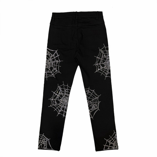 Rhinestone Spider Web Jeans - Tailored Bulk Orders for Gothic Streetwear Collections