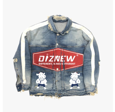 Vintage Distressed Denim Jacket with Custom Graphics - Tailored Bulk for Streetwear Brands