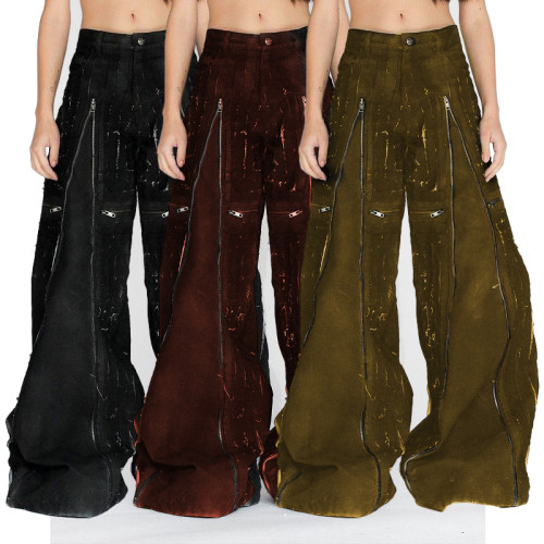 Wide-Leg Cargo Pants with Zipper Details - Tailored Bulk for Streetwear Brands