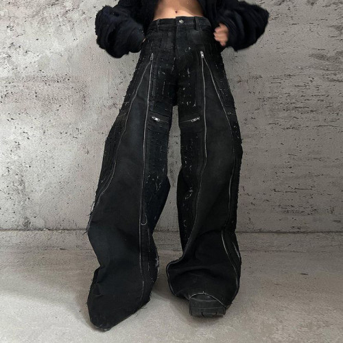 Wide-Leg Cargo Pants with Zipper Details - Tailored Bulk for Streetwear Brands