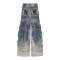 Custom Vintage Wash Denim Cargo Pants with Graphic Details - Tailored Bulk Options