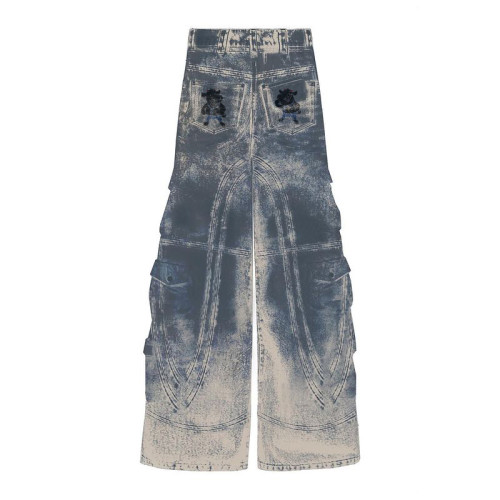 Custom Vintage Wash Denim Cargo Pants with Graphic Details - Tailored Bulk Options