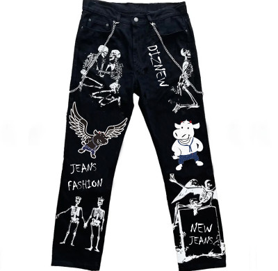 Custom Screen-Printed Black Denim Jeans - Tailored Bulk Streetwear for Brands