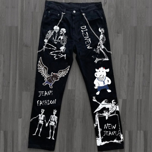 Custom Screen-Printed Black Denim Jeans - Tailored Bulk Streetwear for Brands