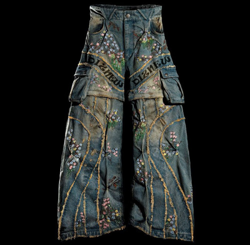 Custom Detachable Floral Cargo Jeans | Wide Leg Embroidered Denim