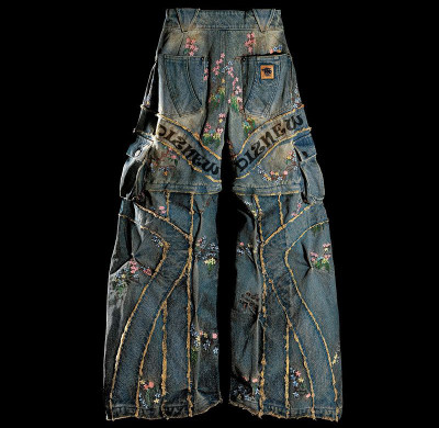 Custom Detachable Floral Cargo Jeans | Wide Leg Embroidered Denim