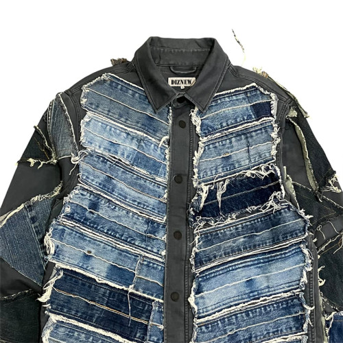 Custom Patchwork Denim Shirt | Handcrafted Distressed Design