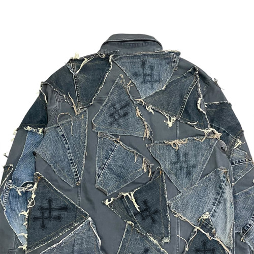 Custom Patchwork Denim Shirt | Handcrafted Distressed Design