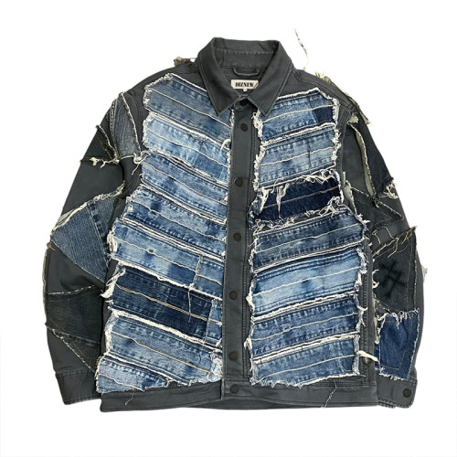 Custom Patchwork Denim Shirt | Handcrafted Distressed Design