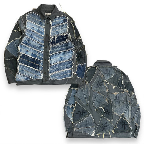 Custom Patchwork Denim Shirt | Handcrafted Distressed Design