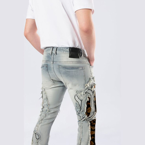 Custom Camo-Spliced Denim Jeans | Designer Patchwork Pants