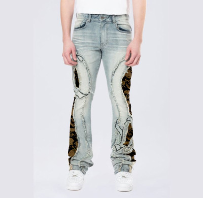 Custom Camo-Spliced Denim Jeans | Designer Patchwork Pants