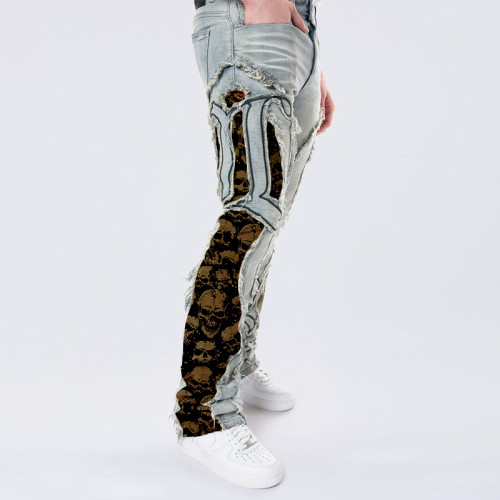 Custom Camo-Spliced Denim Jeans | Designer Patchwork Pants