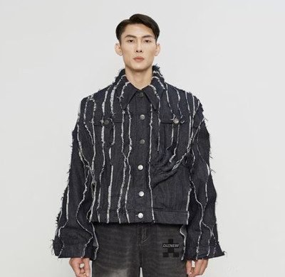 OEM & ODM Custom Vertical Distressed Stripe Denim Jacket for Wholesale | Artisanal Design for Men’s Fashion