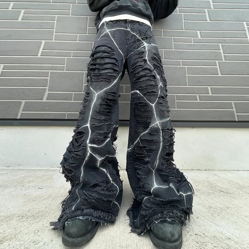 Custom Distressed Lightning Jeans