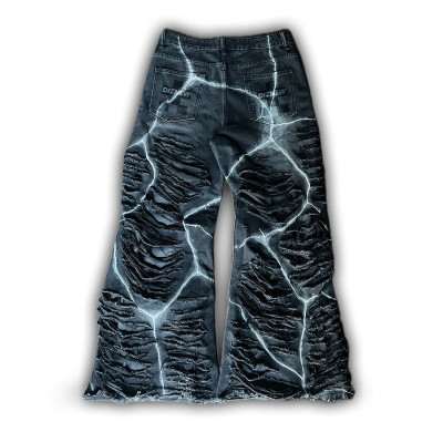Custom Distressed Lightning Bolt Jeans | Edgy Ripped Design