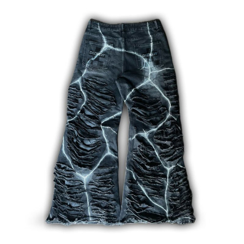 Custom Distressed Lightning Bolt Jeans | Edgy Ripped Design