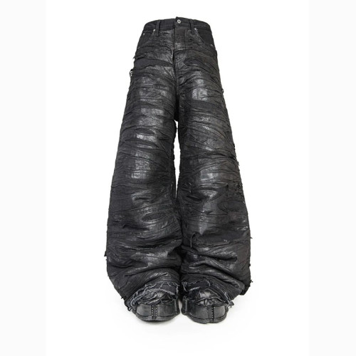 OEM & ODM Custom Distressed Textured Pants | Wholesale Avant-Garde Black Design for Men’s Fashion Brands