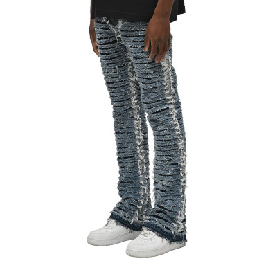 Trendy Distressed Custom Ruffled Denim Jeans | OEM & ODM Solutions for Men’s Fashion | Wholesale Denim Tailoring Services