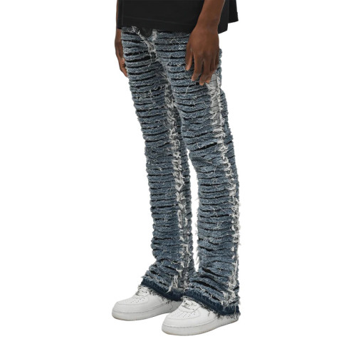 Trendy Distressed Custom Ruffled Denim Jeans | OEM & ODM Solutions for Men’s Fashion | Wholesale Denim Tailoring Services