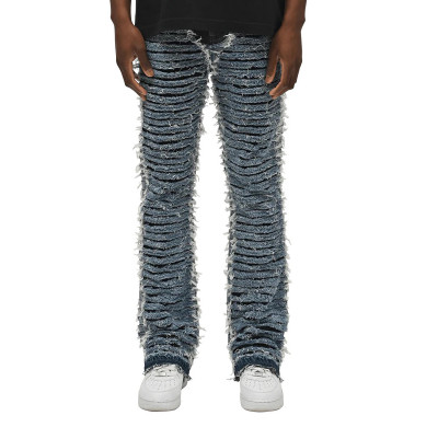 Trendy Distressed Custom Ruffled Denim Jeans | OEM & ODM Solutions for Men’s Fashion | Wholesale Denim Tailoring Services