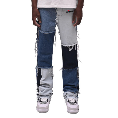 Tailored Men's Denim Jeans - Custom Patchwork & Unique Color Block Design