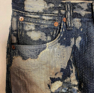 Custom Geometric Stitch Denim Shorts | Bleached Artisan Design