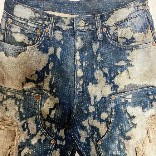 Custom Geometric Stitch Denim Shorts | Bleached Artisan Design