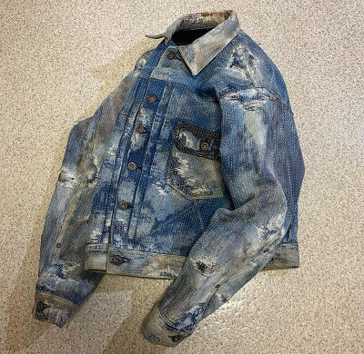 Custom Sashiko & Embroidered Denim Jacket | Distressed Patch Design