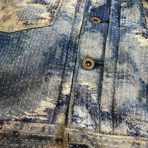 Custom Sashiko & Embroidered Denim Jacket | Distressed Patch Design