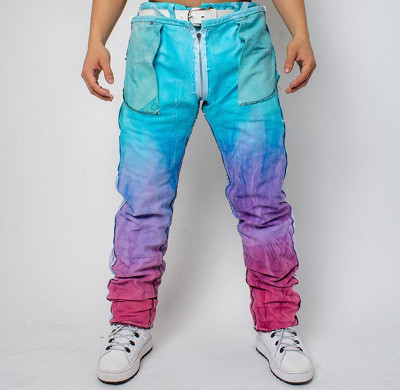 Custom Gradient Stacked Denim Jeans | Vibrant Tie-Dye Design