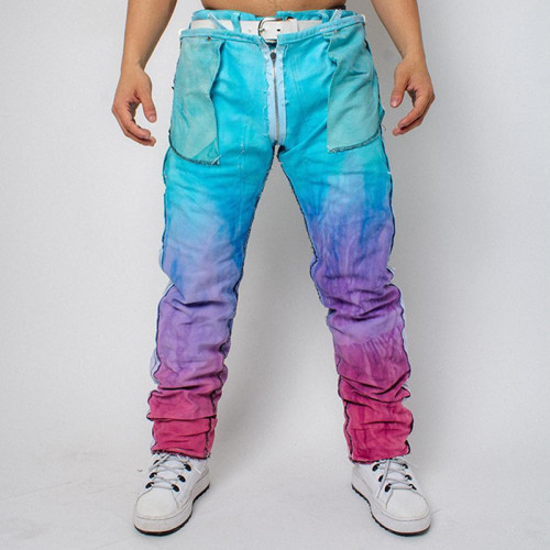 Custom Gradient Stacked Denim Jeans | Vibrant Tie-Dye Design