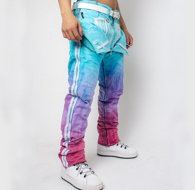 Custom Gradient Stacked Denim Jeans | Vibrant Tie-Dye Design