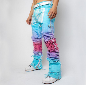 Custom Gradient Stacked Denim Jeans | Vibrant Tie-Dye Design
