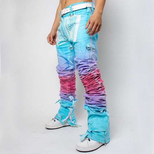 Custom Gradient Stacked Denim Jeans | Vibrant Tie-Dye Design