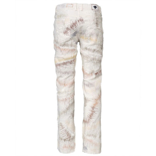 Custom Embroidered White Denim Jeans | Artistic Line Pattern