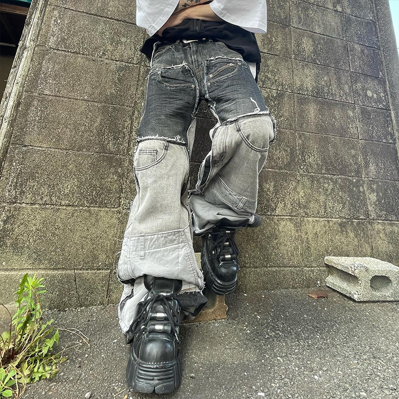 Custom Two-Tone Cargo Denim Jeans  