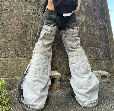 Custom Two-Tone Cargo Denim Jeans | Architectural Panel Design
