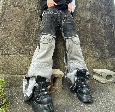 Custom Two-Tone Cargo Denim Jeans | Architectural Panel Design