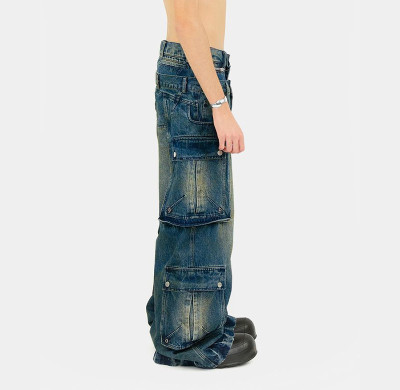 Custom Layered Waistband Cargo Jeans | Wide-Leg Design