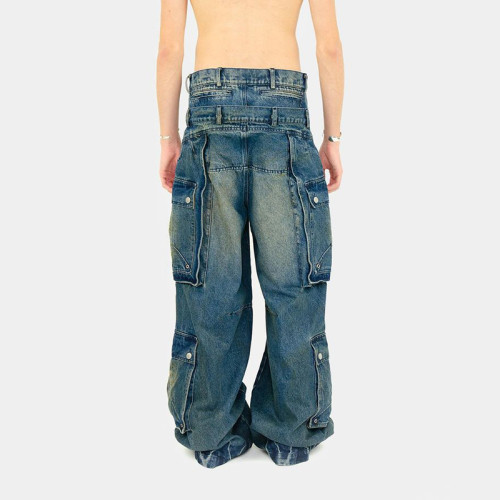 Custom Layered Waistband Cargo Jeans | Wide-Leg Design